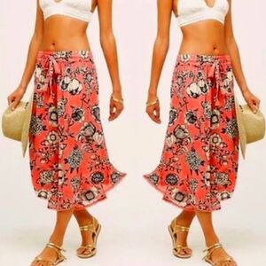 MERMAID | Anthropologie Coral Floral Pommed Crop Drawstring Pants